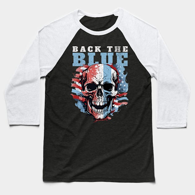 Thin Blue Line USA Skull Flag Baseball T-Shirt by BankaiChu